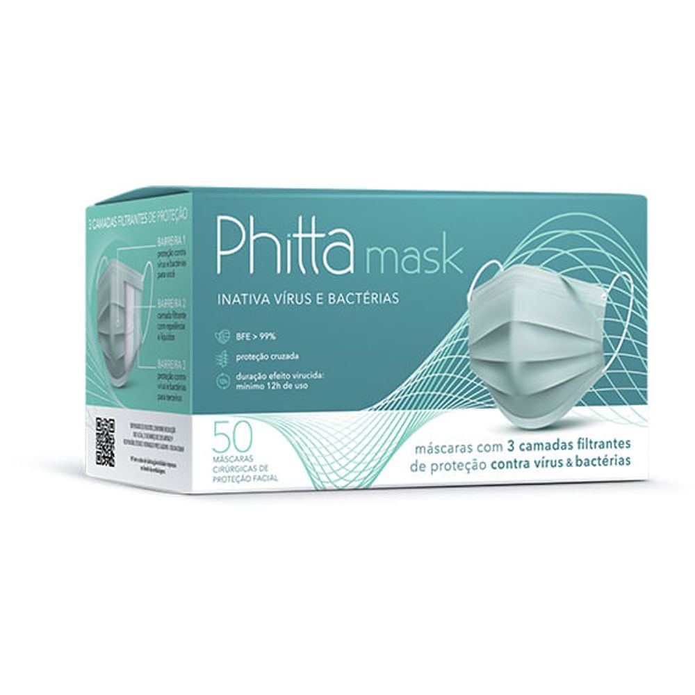 Máscara Phitta Mask Descartável 12 Horas de Proteção Tripla 50 Unidades